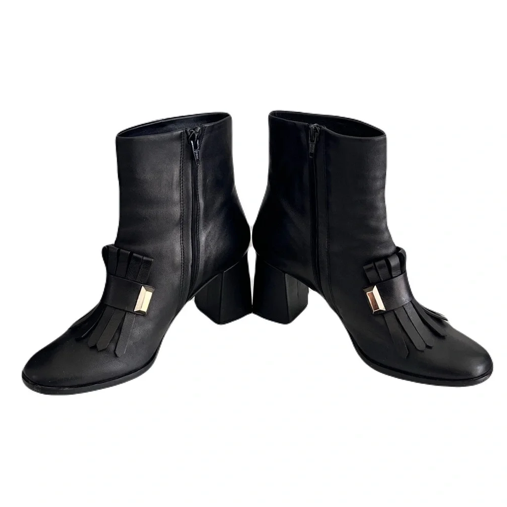 Vinci Black Leather ‘Luksor Tassel Block Heel’ Boots, Size 40